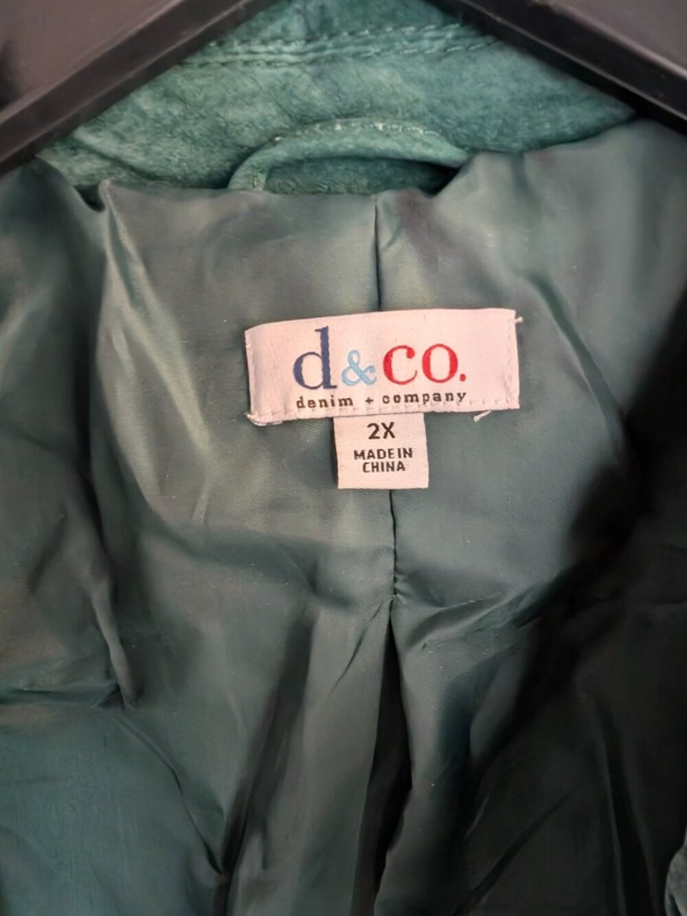 NWOT Denim & Co. Genuine Leather Jacket Forest Green - Washable - Size 2X - Picture 4 of 6